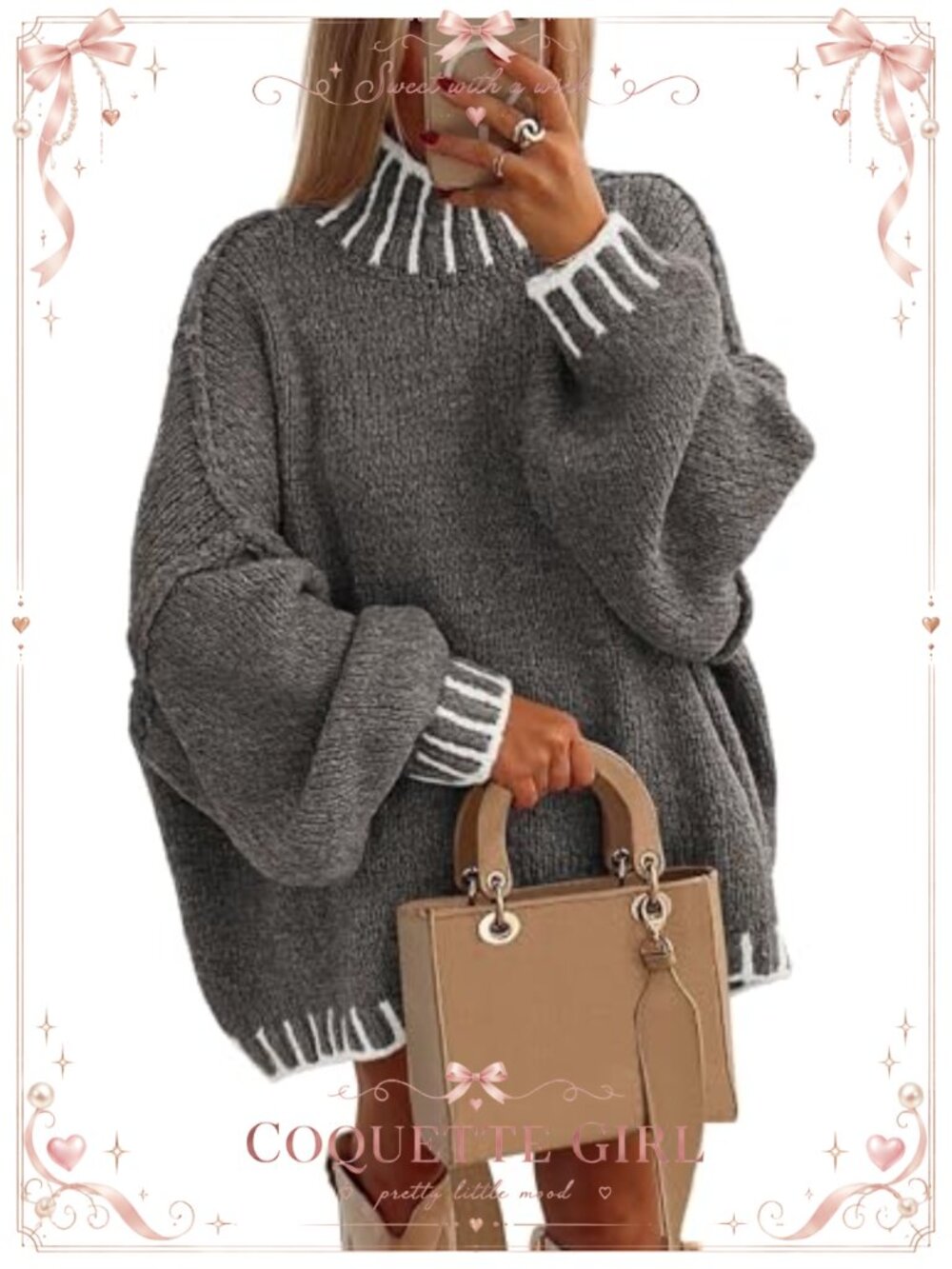 Women's Mock Neck Oversized Pullover Sweater Chunky Knit Tunic Long Sleeve